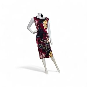 Connected Apparel Burgundy Floral Midi Dress